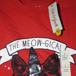 Cat /& Jack Boys The Meow-Gical Caticorn Red T Shirt Size L 12//14 NWT